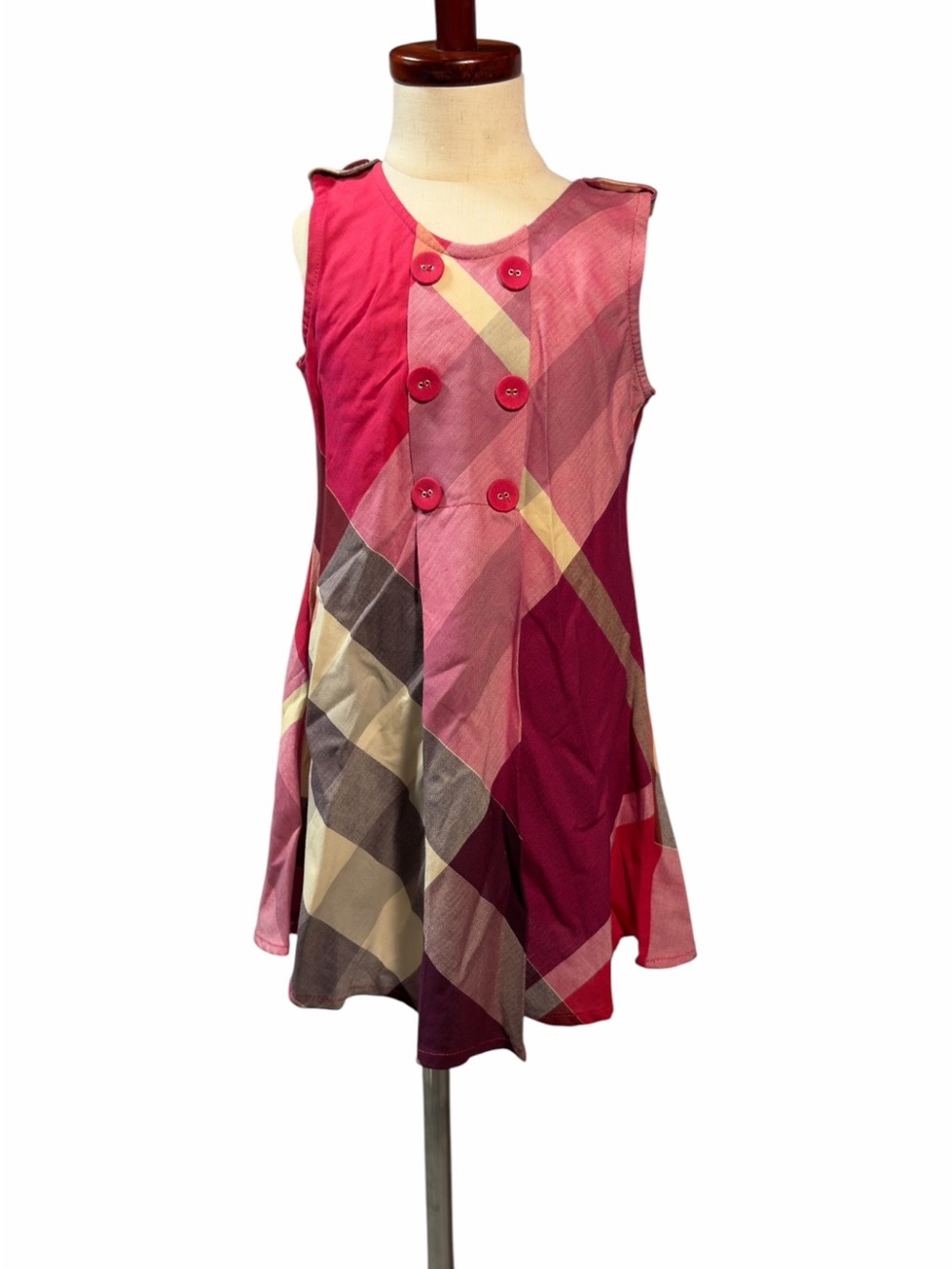 Girls Pink Plaid Sleeveless A-Line Dress